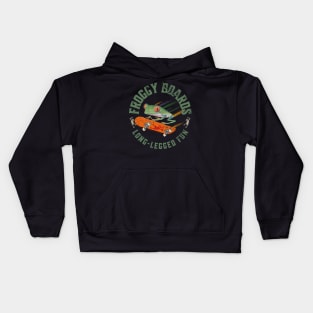 Cute Red Eyed Tree Frog using a skateboard with a Funny saying Long Legged Fun tee Kids Hoodie